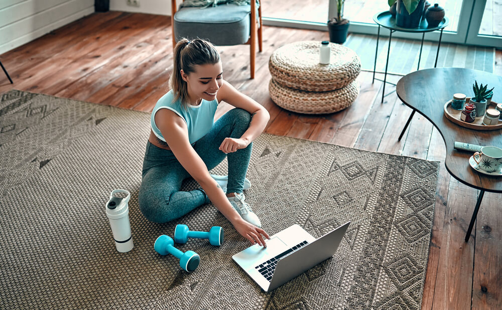 Woman exercising at home