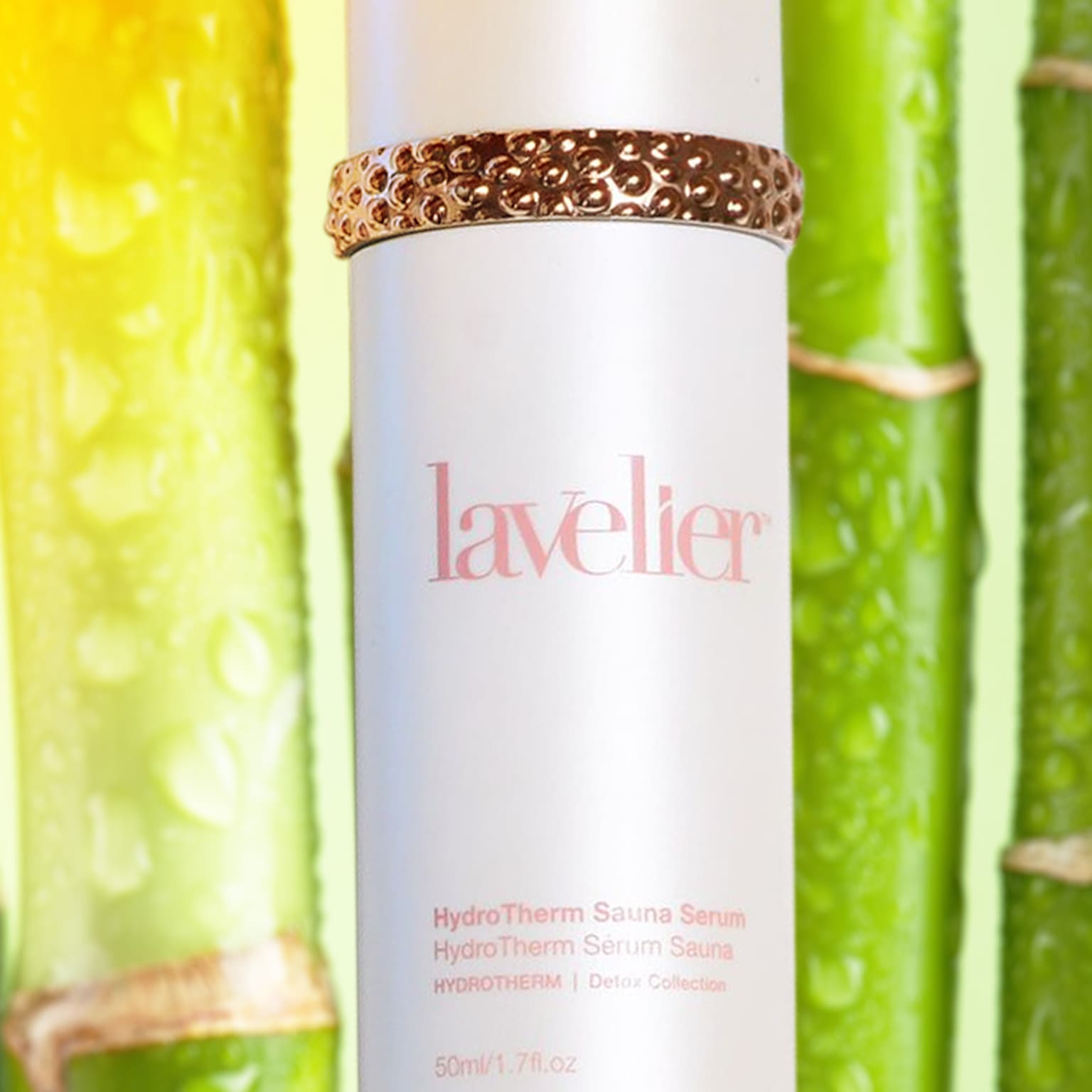 Close up of bottle of Lavelier HydroTherm Sauna Serum